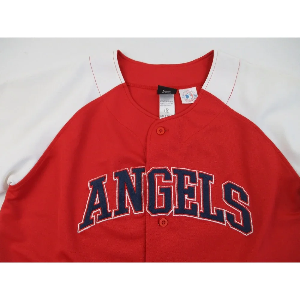 Nike Baseball Jersey Kids XL Red Los Angeles Angels Embroidered Button Up